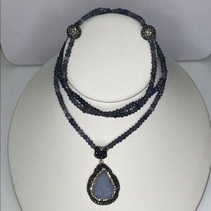 NWOT Genuine Amethyst Gemstone Rondel Geo Quartz Rock Pendant Necklace Boho